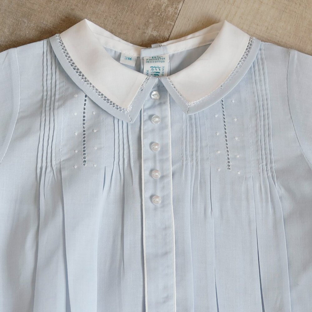 Button Front Dot Creeper Romper Blue Feltman Brothers Portrait Special Occasion - Picture 2 of 5